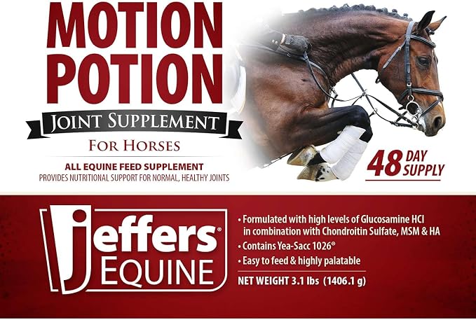 Jeffers Motion Potion Horse Joint Supplement Pellets – Glucosamine HCL, MSM, Chondroitin, Hyaluronic Acid, Vitamin C & E, Daily Equine Support for Senior & Active Horses – 3.1, lbs 48 Day Supply