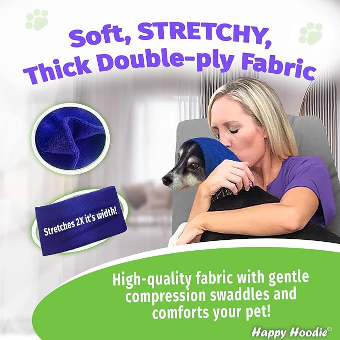 Happy Hoodie The Original Dog & Cat Calming Band - American Brand - Anxiety Relief/Noise Protection-Grooming-Thunder-Fireworks (Small, Blue) - Since 2008