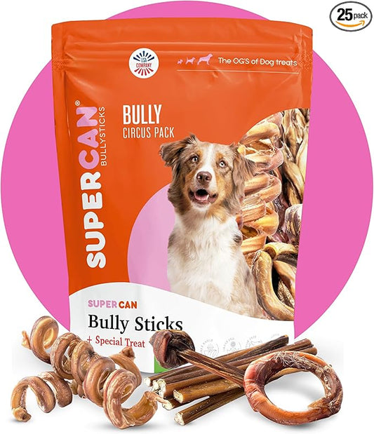 All Natural Bully Stick for Dogs (6-Pack) Bully Ring, Bully Spring, Double-Knott & Sticks for Puppies and Large Dogs.