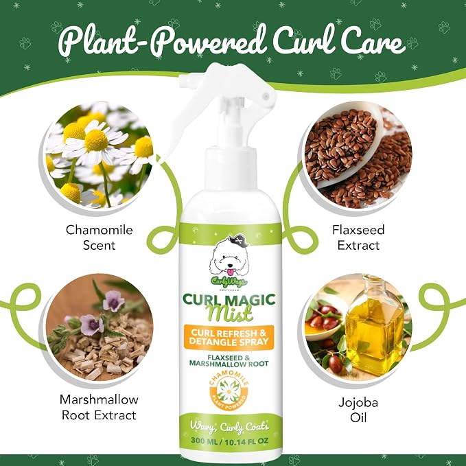 Dog Detangler & Curl Refresh Spray, Mat-Reducing Leave-in Conditioner for Curly Coats, Tangle-Free Dematting, Moisturizing No-Rinse Dog Grooming for Doodle, Poodle, Goldendoodle (Chamomile)