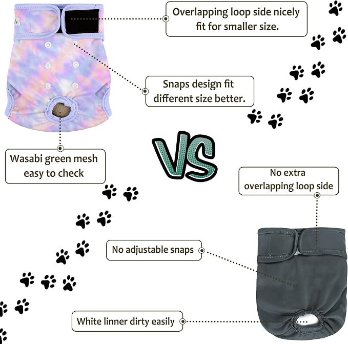 3 Pack Female Dog Diapers - Reusable Diapers for Doggie in Heat - Highly Absorbent Dog Diapers Female for Pet Incontinence with Adjustable Snaps (Tie Dye, M)