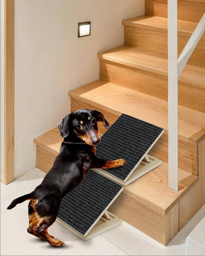 Foldable Wooden Dog Ramp for Stairs, Non-Slip Pet Ramps for Staircase, 2 Pack for Small and Senior Dogs and Cats, Step and Stair for Injured and Elderly Pets (11.8in)