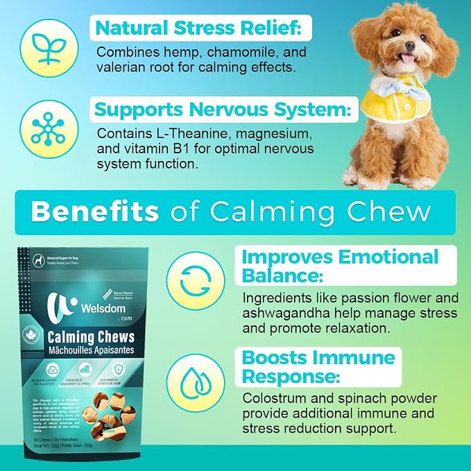 Pets Calming Chew | Relaxation Support for Dogs | Natural Stress Relief Chewable Tablets | 30 Chews