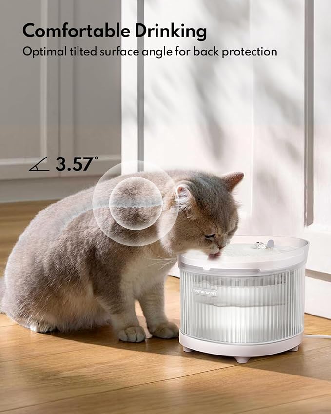 Homerunpet Cat Water Fountain with Wireless Pump, Ultra Quiet, BPA-Free Pet Water Fountain Indoor, Detachable Design Easy to Clean, Ultra Quiet Cat Water Bowl, Filter Included, 2L/68oz