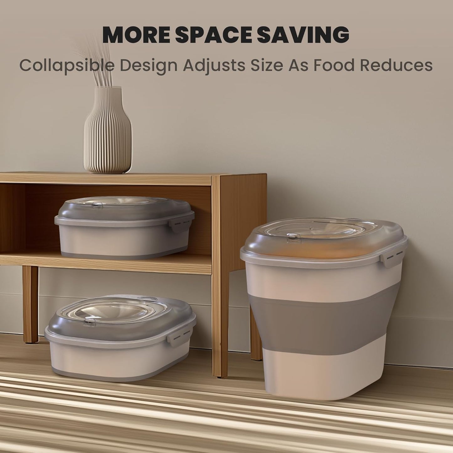 32-35 Lbs Dog Food Storage Container,Collapsible Dog Food Container with Transparent Airtight Lid,Wheels,Date Track,Pet Food Storage Container for Rice,Flour,Sugar,Scoop And 2PCS Containers