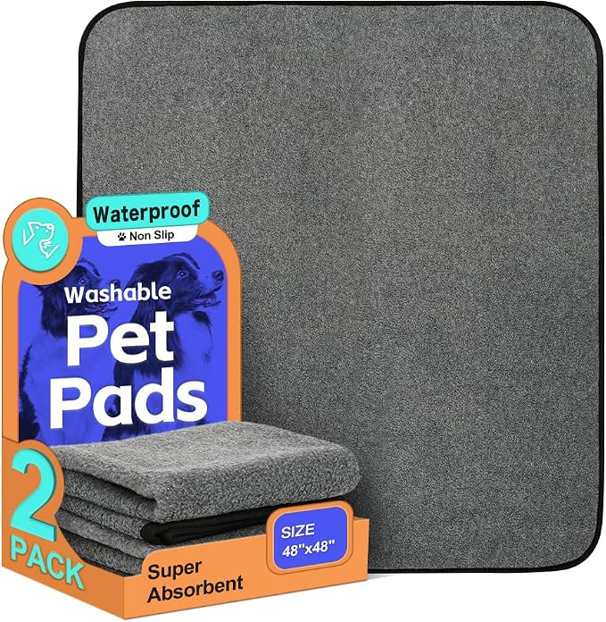 Washable Pee Pads for Dogs, Extra Large Reusable Dog Pee Pad, Waterproof Pet Mat, Dog Playpen Mats for Puppy Training Whelping Playpen Pads, Grey, 48x48 inch