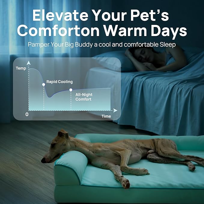 Cooling Dog Bed for Small,Medium Dogs & Cats with Bolsters,Q-Max>0.45 Orthopedic Pet Cool Sofa Beds with Breathable Egg Crate Foam,Removable Washable Cover, Light Aqua