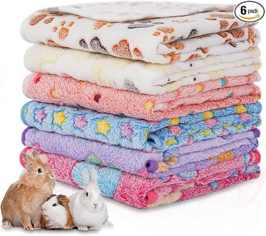 6 Pack Guinea Pig Cage Liner, Washable Guinea Pig Fleece Blankets Beding Accessories, Flannel Throw Warm Sleep Mat, Pet Pee Pads for Small Animal Hamster Rabbit Puppy Cat (Light Color, 26x14 Inch)