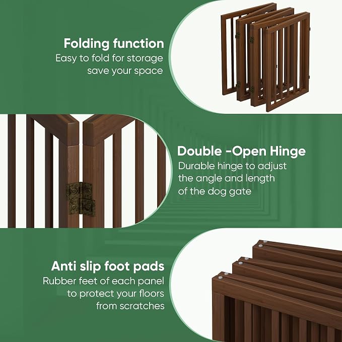 Dog Gates for Doorways, Freestanding Foldable Dog Gate Indoor, Pet Gates for Doorways Bedroom, Puppy Gate with Metal Support Feet, 6 Panels (Rustic tan)