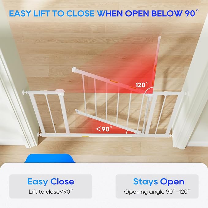 FDW 30" Tall Pressure Mount Dog Gate, 28.3"-39.7" Wide Auto Close Pet Safety Gate No Drill Extra Wide Pet Gate Adjustable Dog Gates Metal Gates for Stairs Doorway Kitchen Hallway Entry, White