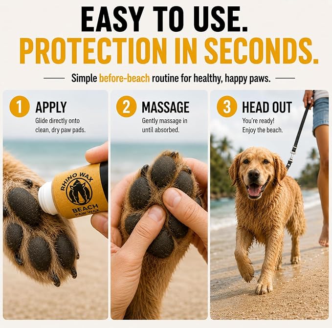 Rhino Wax - Dog Paw Beach Wax 2oz - Protects Against Sharp Rocks, Hot Sand, Glass, Coral, or Other Hazards at Beaches - Moisturizes and Improves Elasticity - Lick Safe - Natural Ingredients - USA Made