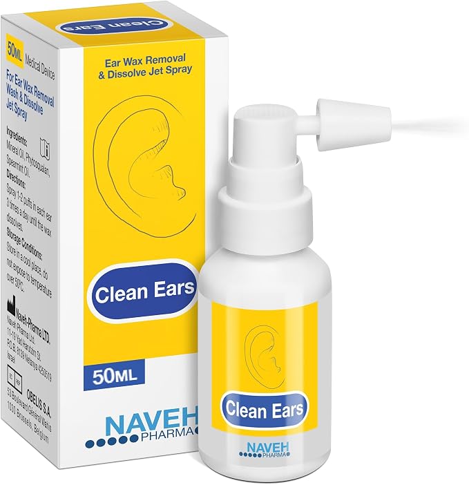 NAVEH PHARMA® CleanEars Ear Wax Removal Spray — Gentle Earwax Softening Spray for Adults, Easy-to-Use Alternative to Mineral Oil, Refreshing Spearmint Aroma, 1.69 fl oz