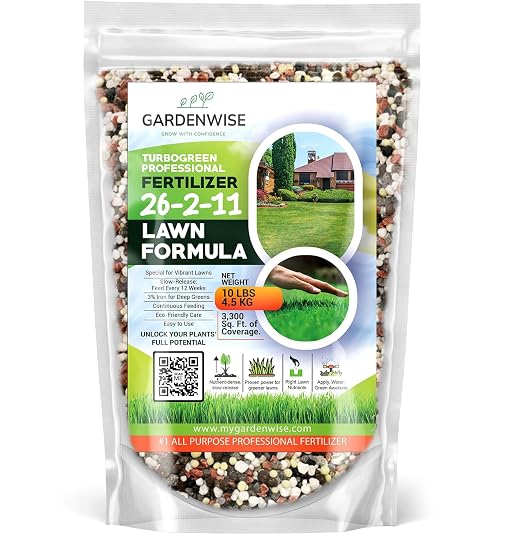 Gardenwise TurboGreen: Premium Lawn Fertilizer with Iron - Advanced Nitrogen & Iron-Rich Formula for Lush Growth | Eco-Friendly Grass Fertilizer for Spring & All Seasons | Slow-Release (3 QUARTS)