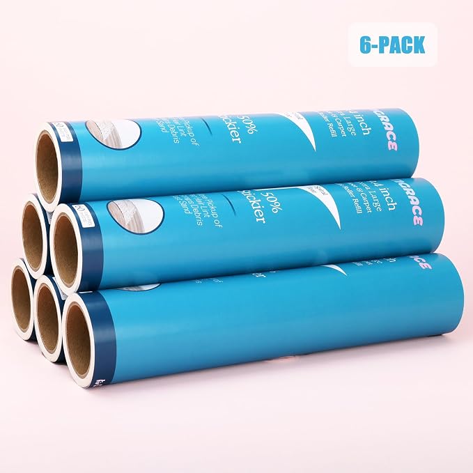 9.4 inch Extra Large Lint Roller Refills for PetLovers Extra-Wide 9.4 inch Giant Floor Lint Roller, 50% Stickier, Pack of 6 Refills, 60 Sheets per Refill, 360 Sheets Total
