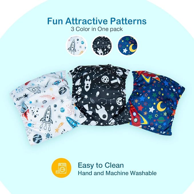 Pet Soft Dog Belly Band - 3 Packs Reusable Dog Diapers Male Doggy Diapers Wraps - Washable Dogs Belly Bands for Male Dogs (Space, M)