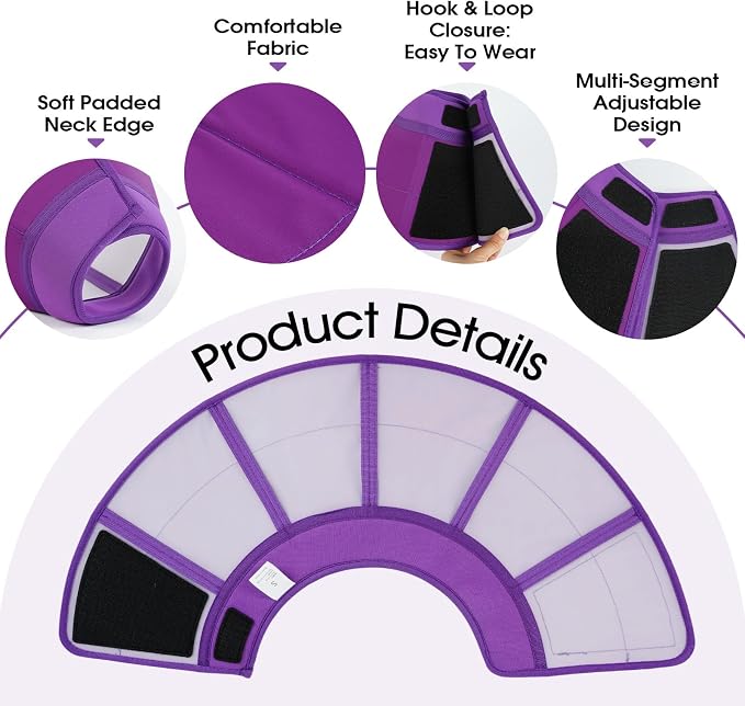 Soft Elizabethan Collar for Dogs After Surgery, Comfortable Protection Alternative for Surgery, Spay, Injury, Skin Treatment, Anti-Licking Recovery Cone Comfortable Neck Guard, Purple, Size L
