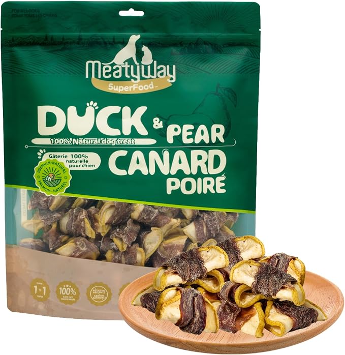 MeatyWay Duck & Pear Wrapped Dog Treats, High Protein, Low Fat, 100% Natural Duck & Pear, Healthy and Natural Dog Training Treats for Small & Large Dogs, 454g/16 oz. Bag