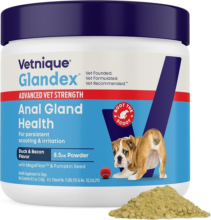 Vetnique Glandex for Dogs Advanced Strength Anal Gland Powder, Support for Scooting & Fishy Odor, Boot the Scoot Fiber Supplement, Pumpkin Powder & Probiotics for Dogs with Digestive Enzymes