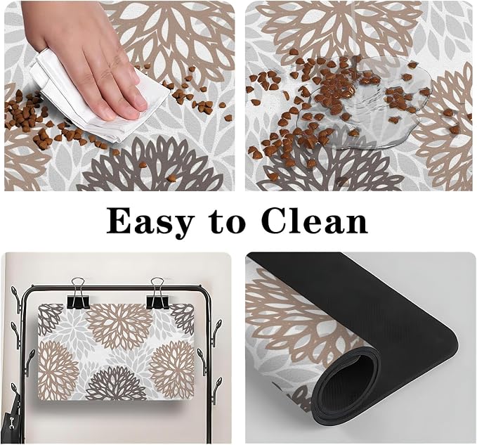 Dog Food Mats for Floors, Absorbent and Quick-Drying Pet Cat Food Mat,Anti-Fouling and Easy-to-Clean Pet Feeding Mat,Dog Bowl Mat for Messy Drinking Water Bowls.16x24, Bohemia Dahlia Floral Style