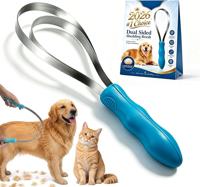 Dual Sided Shedding Blade for Cats, Dogs & Horses, Dog Deshedding Tool with Fine & Coarse Stainless Steel Teeth, Double Sided Shedding Blade for Short Long Thick Coats, Removes Loose Undercoat (#B)