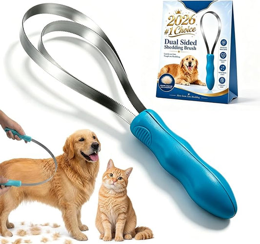 Dual Sided Shedding Blade for Cats, Dogs & Horses, Dog Deshedding Tool with Fine & Coarse Stainless Steel Teeth, Double Sided Shedding Blade for Short Long Thick Coats, Removes Loose Undercoat (#B)