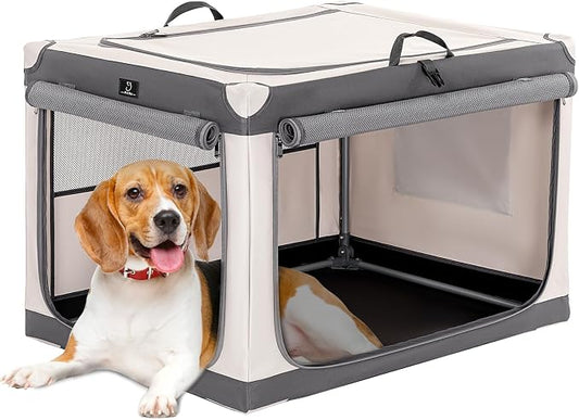 30" Collapsible Dog Crate for Medium Dogs - Portable Soft Travel Kennel with Lockable Zippers, Waterproof Base, Washable Cover, Patented Screw Frame for Adjustable Tension, Outdoor, Indoor, Car Use