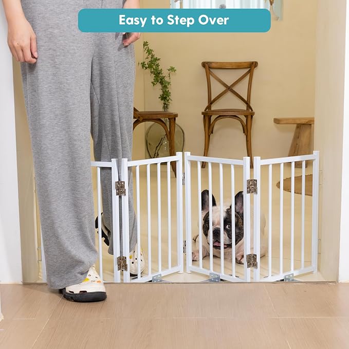 No Pawblems Free Standing Short Dog Gate, 16.5'' Tall Foldable Dog Fence for Indoor & Outdoor, Up to 72 Inch Extra Wide Puppy Gate for Stairs, Hallways, Doorways, Deck, Yard (White, 6 Panels)