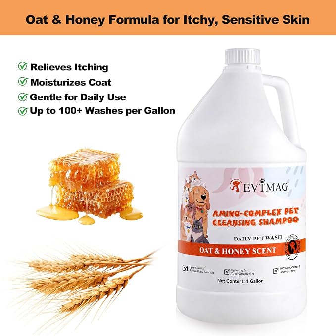 1 Gallon Dog Shampoo, Oatmeal Honey Moisturizing Shampoo for Dogs with Sensitive Dry Itchy Skin, Deodorizing & Deep Cleaning, Concentrated Formula