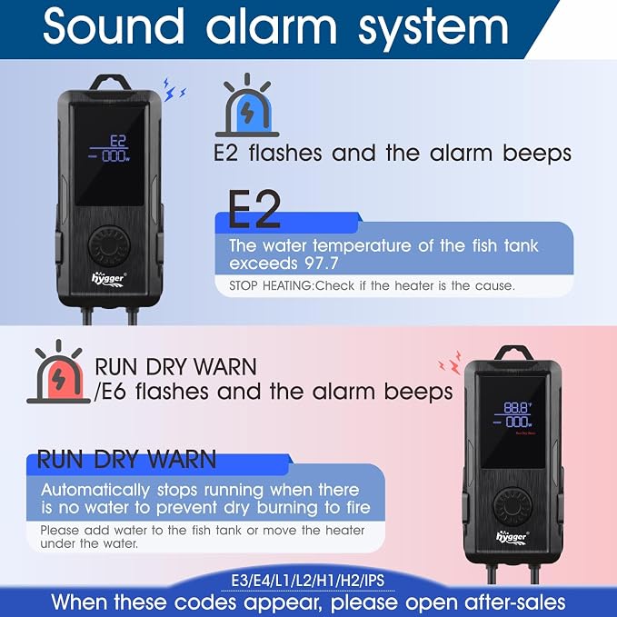 hygger Aquarium Heater 500W/800W/1000W,Fish Tank Heater with Danger Warning Automatically Stops Heating System and Digital LED Controller,for Freshwater or Saltwater 80-220 Gallon Tank