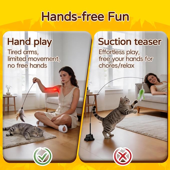 Interactive Cat Toys for Indoor Cats, Flying Bird Feather Toy, Cat Teaser Enrichment with Adhesive-Backed Suction Cups, Self-Play Teaser for Bored Cats