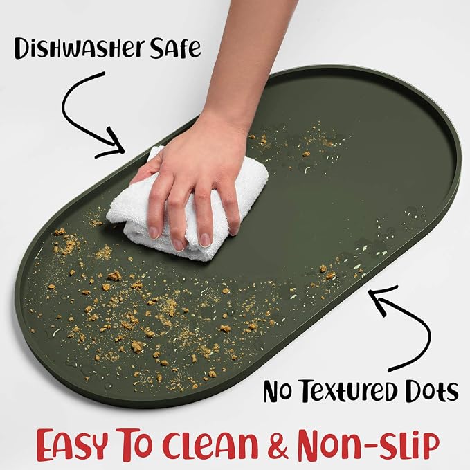 DogBuddy Dog Food Mat - Waterproof Dog Bowl Mat, Silicone Pet Mat for Food and Water Bowls, Nonslip Pet Feeding Mat with Edges, Dogs Food Mats for Floors, Puppy Supplies (Small, Khaki Green)