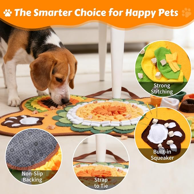 Snuffle Mat for Dogs, Pet Foraging Mat for Small and Medium Dogs, Interactive Puzzle Sniff Pad for Puppies to Keep Busy & Stress Relief, Slow Feeder Mats with Squeaky Sounds