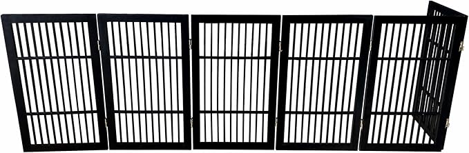 Urnporium Pet Dog Gate Freestanding, Strong Durable Folding Wooden Fence, Portable Acacia Hardwood Safety Barrier for Indoor & Outdoor Use (Black Pet Gate, 6 Panel 30" Tall)