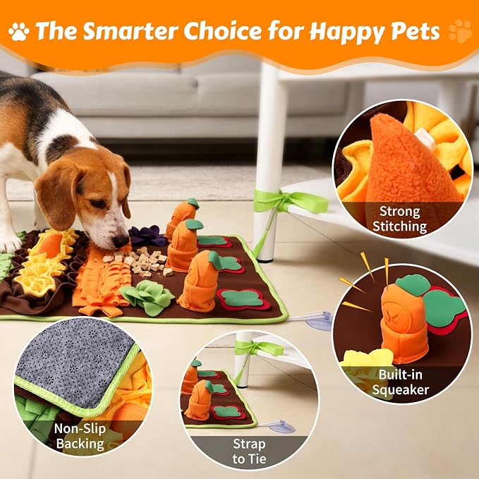 Snuffle Mat for Dogs, Pet Foraging Mat for Small and Medium Dogs, Interactive Puzzle Sniff Pad for Puppies to Keep Busy & Stress Relief, Slow Feeder Mats with Squeaky Sounds