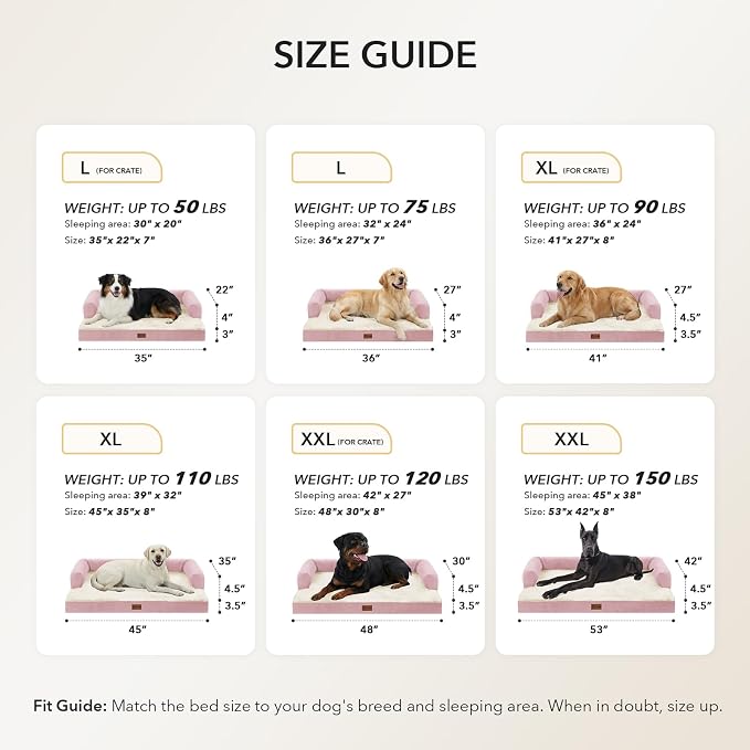 Orthopedic Dog Beds for Medium Sized Dogs, Waterproof Egg Crate Foam Medium Dog Couch Beds for Crate 35x22Inch, Washable Pet Beds with Removable Cover and Nonskid Bottom, Pink
