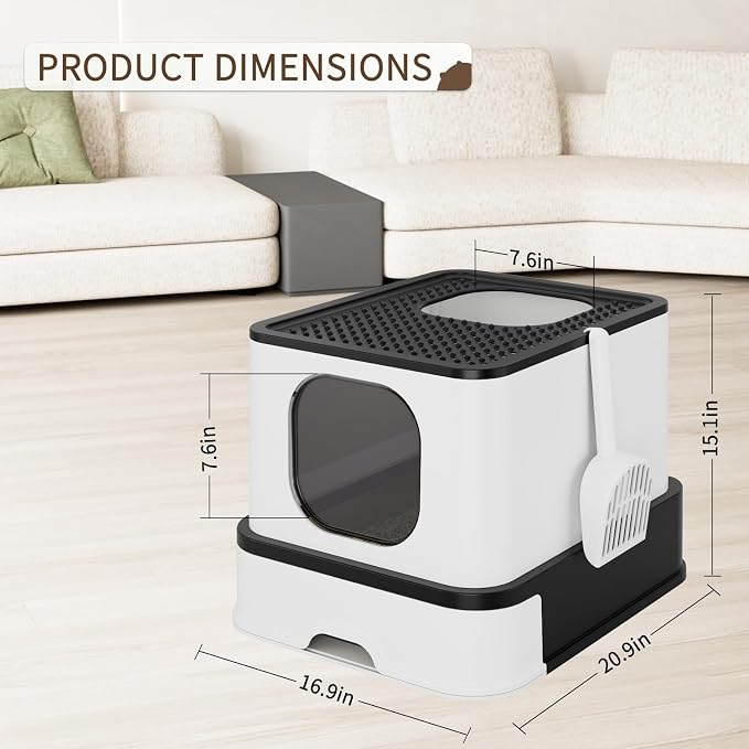 RIZZARI Large Enclosed Stainless Steel Cat Litter Box – Dual-Entry Leakproof Design with Pull-Out Sifting Tray, Easy-Clean Non-Stick Surface & Odor Control for Multi-Cat Homes