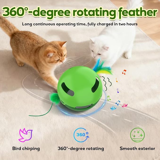 Muhhiba Interactive Cat Toys, Irregularly Rotating Feather Cat Toy Ball, Automatic Kitten Toy, Perfect for Bored Indoor Adult Cats