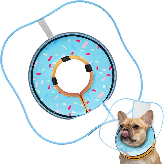 Sponge Dog Cone Collar, Dog Donut Collar After Surgery with Clear Shield, Adjustable Soft Cone for Dogs to Stop Licking-Comfy Cone for Large Medium Small Dogs (DonutBlue,M)