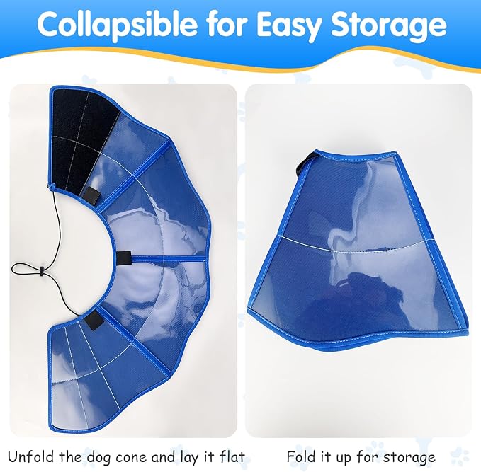 Upraded Dog Cone Collar After Surgery, Adjustable Soft Dog Cone, Soft Inner & Sturdy Protective Recovery Elizabethan Collar for Dogs to Stop Licking Wounds (L)