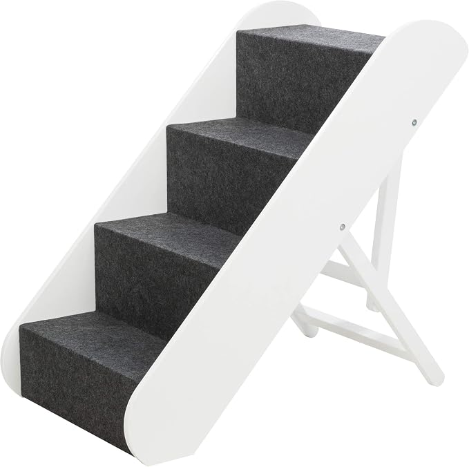 Trixie Dog Stairs with Nonslip Carpet - 4 Step Pet Stairs for Beds and Couches - Easily Adjustable - in White