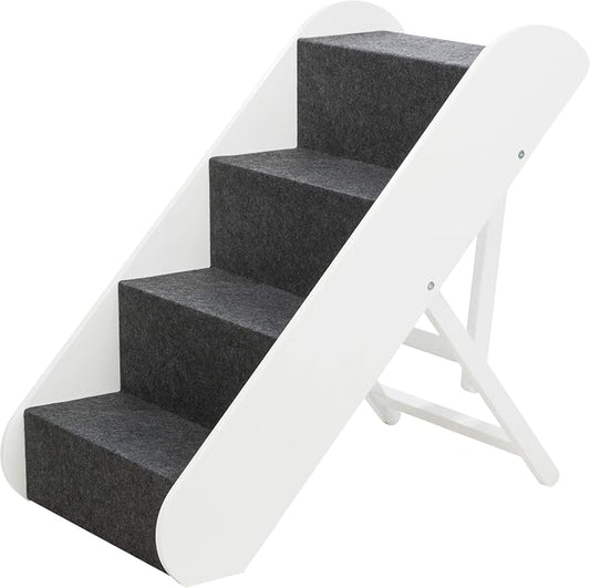 Trixie Dog Stairs with Nonslip Carpet - 4 Step Pet Stairs for Beds and Couches - Easily Adjustable - in White