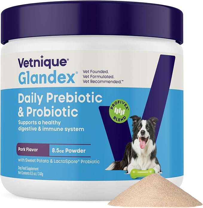 Vetnique Glandex Dog Probiotic Powder, Daily Probiotics for Dogs 5 Strains, Prebiotics & Digestive Enzymes for Gut & Immune Health, Vet Formulated for Occasional Diarrhea (8.5oz Powder, Pork Powder)