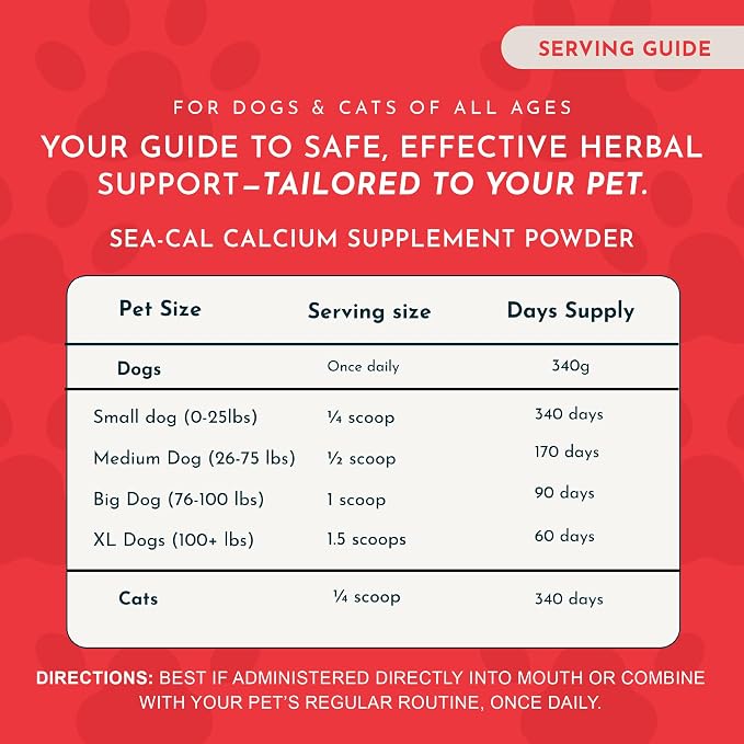 Animal Essentials Sea-Cal - Pure Seaweed Calcium Powder for Dogs with Magnesium, Joint Supplement for Dogs & Cats for Healthy Bones & Teeth, Joint Health, Vegan Icelandic Seaweed Calcium - 12 oz