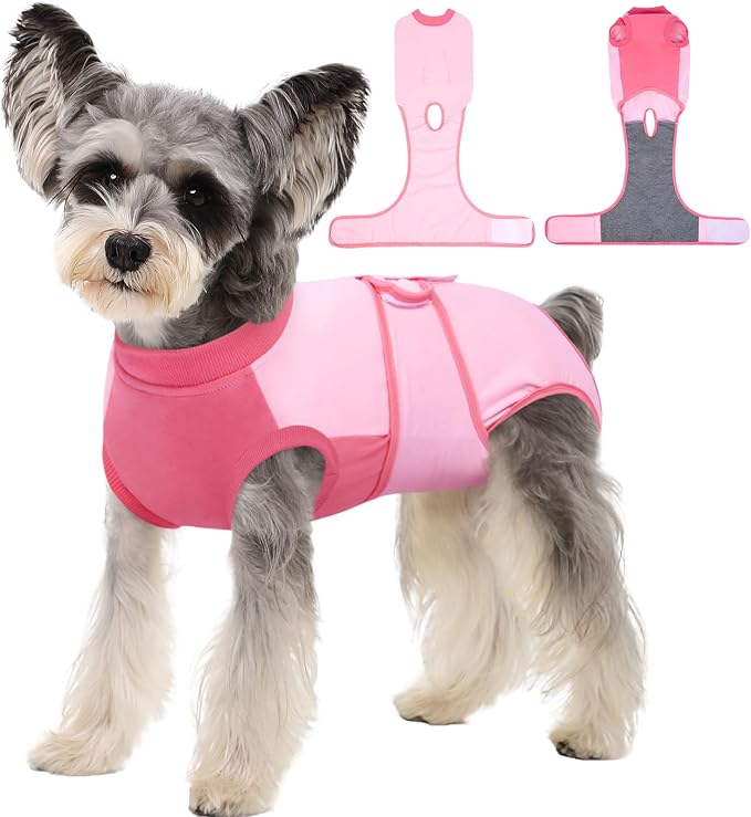 Kuoser Recovery Suit for Dogs, Soft Dog Spay Suit for Female Surgery Recovery, Breathable Dog Neuter Recovery Suit Male, Anti Licking Dog Onesie for Abdominal Wounds Cone Alternatives, Pink XS
