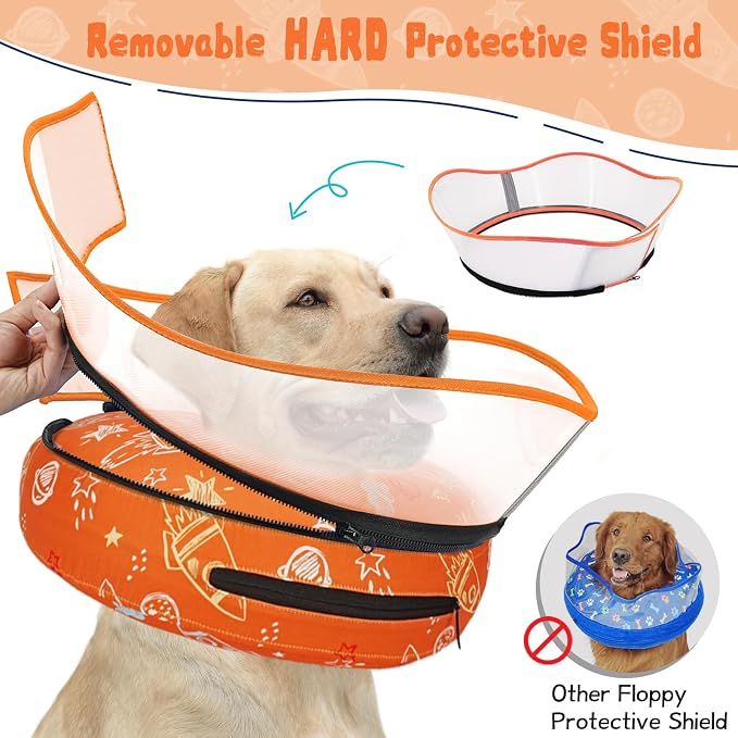 Elevated Inflatable Dog Cone Collar to Stop Licking, Doggie Donut Collar After Surgery, Soft Dog Cone Alternative for Small Medium Large Dogs