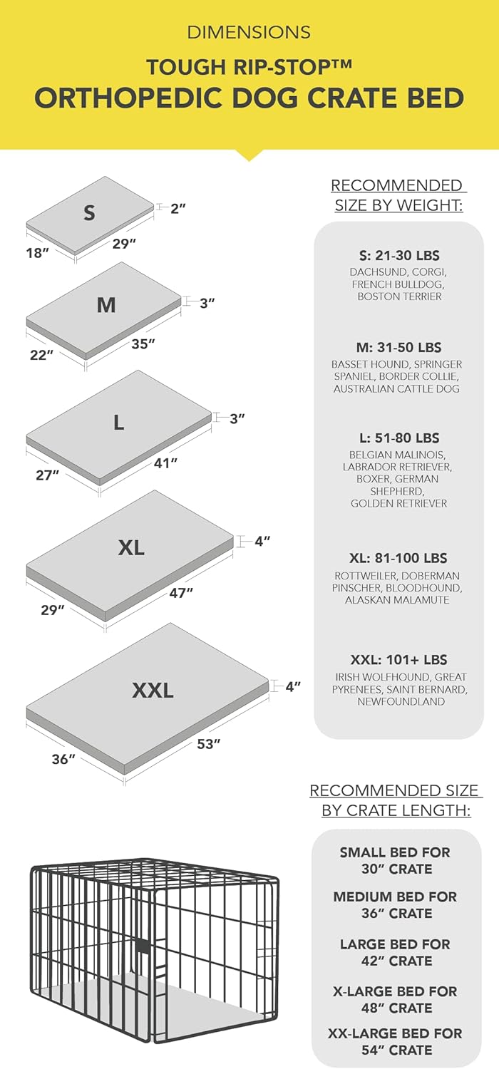 K9 Ballistics Tough Ripstop Orthopedic Dog Crate Bed - Durable Pad with Washable Cover, for Wire Crates, Tie-Downs Included, Size: Medium 35"x22", Obsidian Black