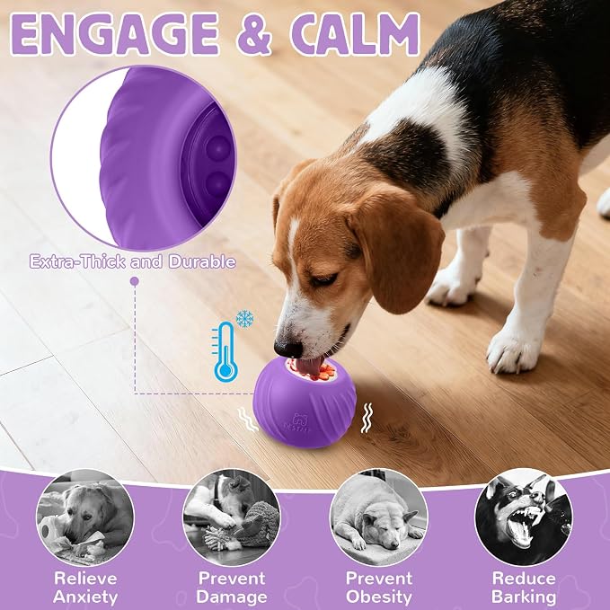 Long-Lasting Dog Lick Toy, Wobbly Dog Enrichment Lick Bowl to Keep Dogs Busy, Interactive Stuffable Dog Treat Feeder for Boredom, Silicone Treat Dispensing Chew Toy(Purple,M)