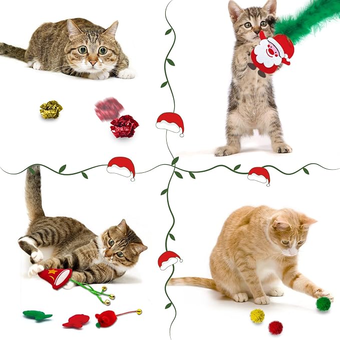Cat Christmas Stocking, 10 Pack Christmas Cat Toys for Indoor Cats, Includes Catnip Toys, Balls and Feather Toys, Great Value