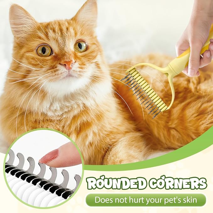 Double-Sided Pet Grooming Brush, 2026 New Dematting Comb for Dogs and Cats, Deshedding Dog Brush Removes Tangles Knots and Loose Fur, Ergonomic Pet Grooming Tool for Thick Coats (2, Yellow)