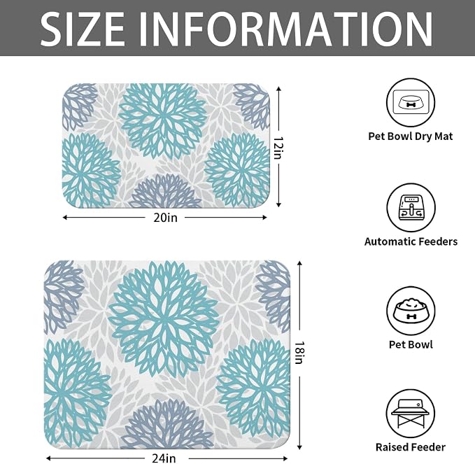 Dog Food Mats 2 Pack for Floors, Absorbent and Quick-Drying Pet Cat Food Mat,Anti-Fouling and Easy-to-Clean Pet Feeding Mat,Dog Bowl Mat for Messy Drinking Water Bowls 12"x 20"+18x24
